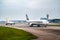 Airplanes line up for take off