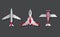 Airplanes and military aircraft top view. 3d airliner and fighter vector icons. Airplane top view, air transport model