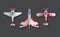 Airplanes and military aircraft top view. 3d airliner and fighter vector icons. Airplane top view, air transport model