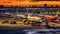 Airplanes Parked At The Airport Runway Background Selective Focus