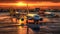 Airplanes Parked At The Airport Runway Background Selective Focus