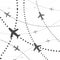 Airplanes pattern. Planes with dotted path direction. Avia trip background concept. Vector illustration.