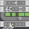 Airplanes on the runway of airport takeoff field flat vector illustration.