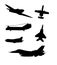 Airplanes silhouettes vector set.