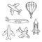 Airplanes, space shuttle, hot air balloon sketches