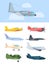 Airplanes stylish set. Big passenger liners cargo plane retro propeller corncob super powerful combat fighter small high