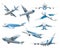 Airplanes on white background. Airliner in top, side, front view and isometric. Vector realistic aircraft. Passenger