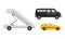 Airport airfield vehicles set. Ladder and taxi cars vector illustration