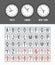 Airport arrival table alphabet with characters and numbers for departures, arrivals, clocks, countdowns.