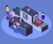 Airport baggage scanner isometric color vector illustration