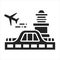 Airport black glyph icon. Airport with customs and border control facilities. Enabling passengers to travel between countries.