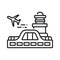 Airport black line icon. Airport with customs and border control facilities. Enabling passengers to travel between countries.