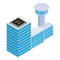 Airport building icon isometric vector. Terminal building and rooftop helipad