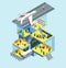 Airport building runway plane flat 3d web isometric concept