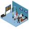 Airport Check In Interior Isometric View. Vector