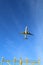 Airport landing lights with airplane approaching runway lighting