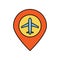 airport, map placeholder, location line colored icon. elements of airport, travel illustration icons. signs, symbols can be used