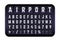 Airport mechanical flip board panel font. White letters on dark background. Terminal scoreboard
