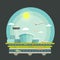 Airport with planes or aircrafts in flat design