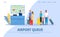 Airport, queue to check in registration desk, people passengers vector illustration web.