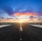 Airport runway in the evening sunset light