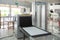 Airport security check point with metal detector and X ray scaner