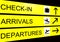 Airport sign, arrivals, departure, check in