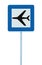 Airport sign, blue isolated road traffic airplane icon signage and signpost pole post, large detailed closeup