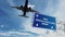 Airport sign. paris charles de gaulle international Airport airplane passing overhead.