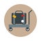 Airport suitcase on push cart, travel transport terminal tourism or business block and flat style icon