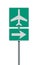 Airport symbol with arrow green road sign