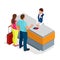 Airport terminal concept with passenger transportation. Passport control. Flat 3d isometric isolated vector illustration