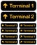 Airport terminal dirrection signs set, vector illustration