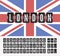 Airport terminal scoreboard font for flight departure or arrival information. Vector illustration on Great Britain flag.