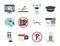 Airport travel transport terminal tourism or business control tower computer online ticket suitcase flat style icons set