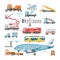 Airport vehicle vector aviation transport in terminal and truck airplane or airliner illustration set of flight service