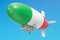 Airship or dirigible balloon with Italian flag, 3D rendering