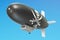 Airship or dirigible balloon with piracy flag, 3D rendering