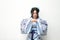Aisan Chinese woman in traditional Blue and white Hanfu dress