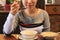 aisan young pretty woman eating soup with spoon