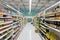 Aisle view of a Tesco Lotus supermarket.