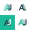 AJ letters logo with accent speed in tosca green and dark blue