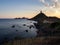 Ajaccio - Corsica - France 19th August 2019: View of Pointe de la Parata with the Genoese tower and the archipelago of the