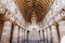 AJANTA, INDIA - FEBRUARY 6, 2017: Interior of the Buddhist chaitya (prayer hall), cave 19, carved into a cliff in Ajanta,