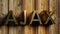 AJAX brass write on wooden background - 3D rendering