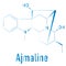 Ajmaline antiarrhytmic agent molecule. Skeletal formula. Chemical structure