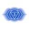 Ajna icon. The sixth frontal chakra. Third eye. Vector indigo blue gloss and shine. Line symbol. Sacral sign. Meditation