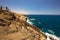 Ajuy coastline with vulcanic mountains on Fuerteventura island, Canary Islands, Spain.