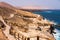 Ajuy coastline with vulcanic mountains on Fuerteventura island, Canary Islands, Spain.