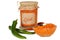 Ajvar - delicious dish of red and green peppers, onions, garlic, eggplant. Ajvar in jar.